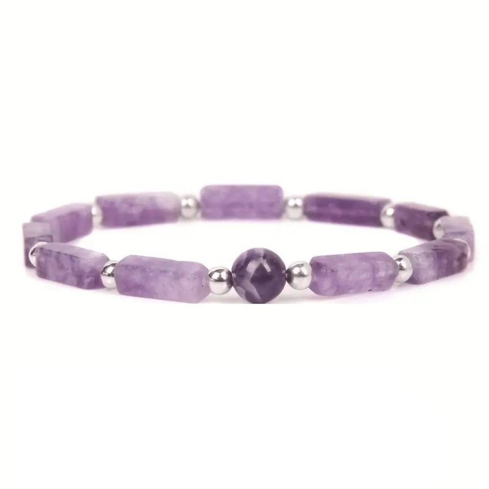 Amethyst Natural Stone Rectangular Beads Stretchable Bracelet Woven Beaded